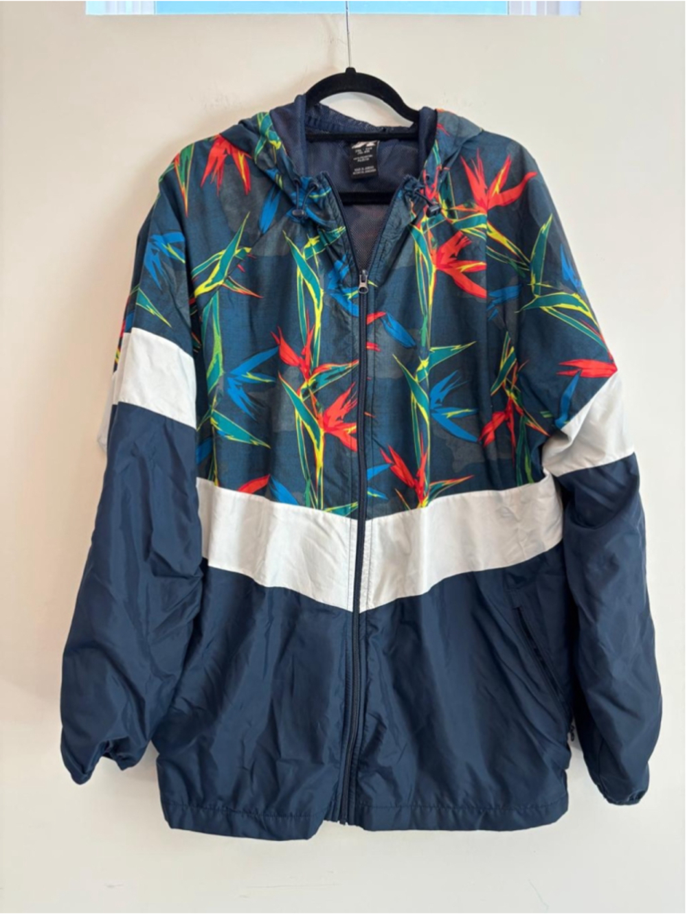 Men's Russell Windbreaker Jacket XXL Blue White Floral Print #1004